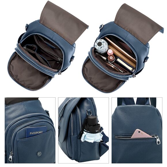 5927 Leather Backpack Purse Convertible Crossbody Shoulder Bag with Buckle